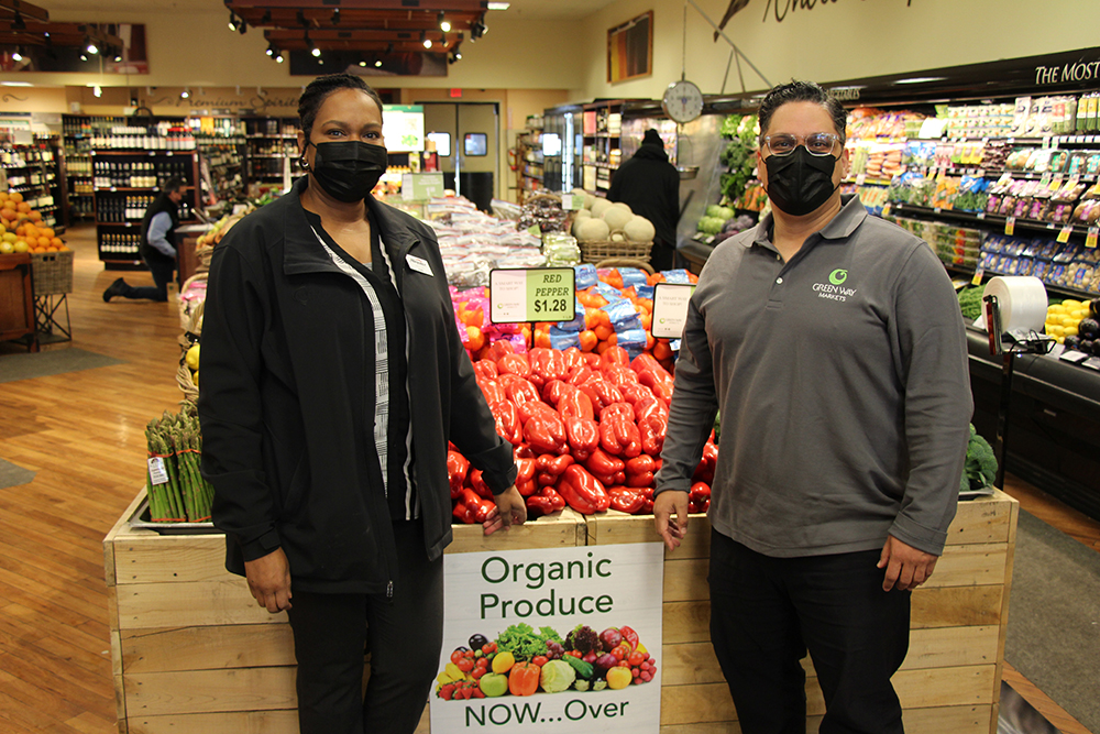 Kelly Davis, director of produce and floral for Allegiance Retail Services, with Robin Estevez, owner of Green Way Market in Ridgewood, NJ.