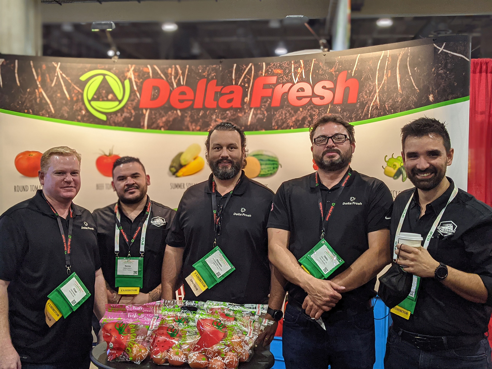 Chad Hershey of Delta Fresh Sales, Kenny Olmos Jr. of Sherman Trucking, Atanasio Panousopoulos and Otilio Garavito of Delta Fresh, and Lazaro Cantu of Sherman Trucking.