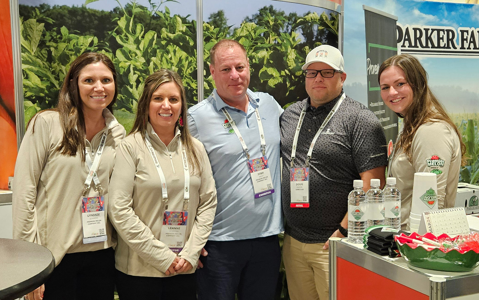 Doug Cahoon (second from right) of Sam's Club with Lyndsie Schrader, Leanne Schrader, Josh Bailey and Allison Bailey of Premier Melon Co. Inc.