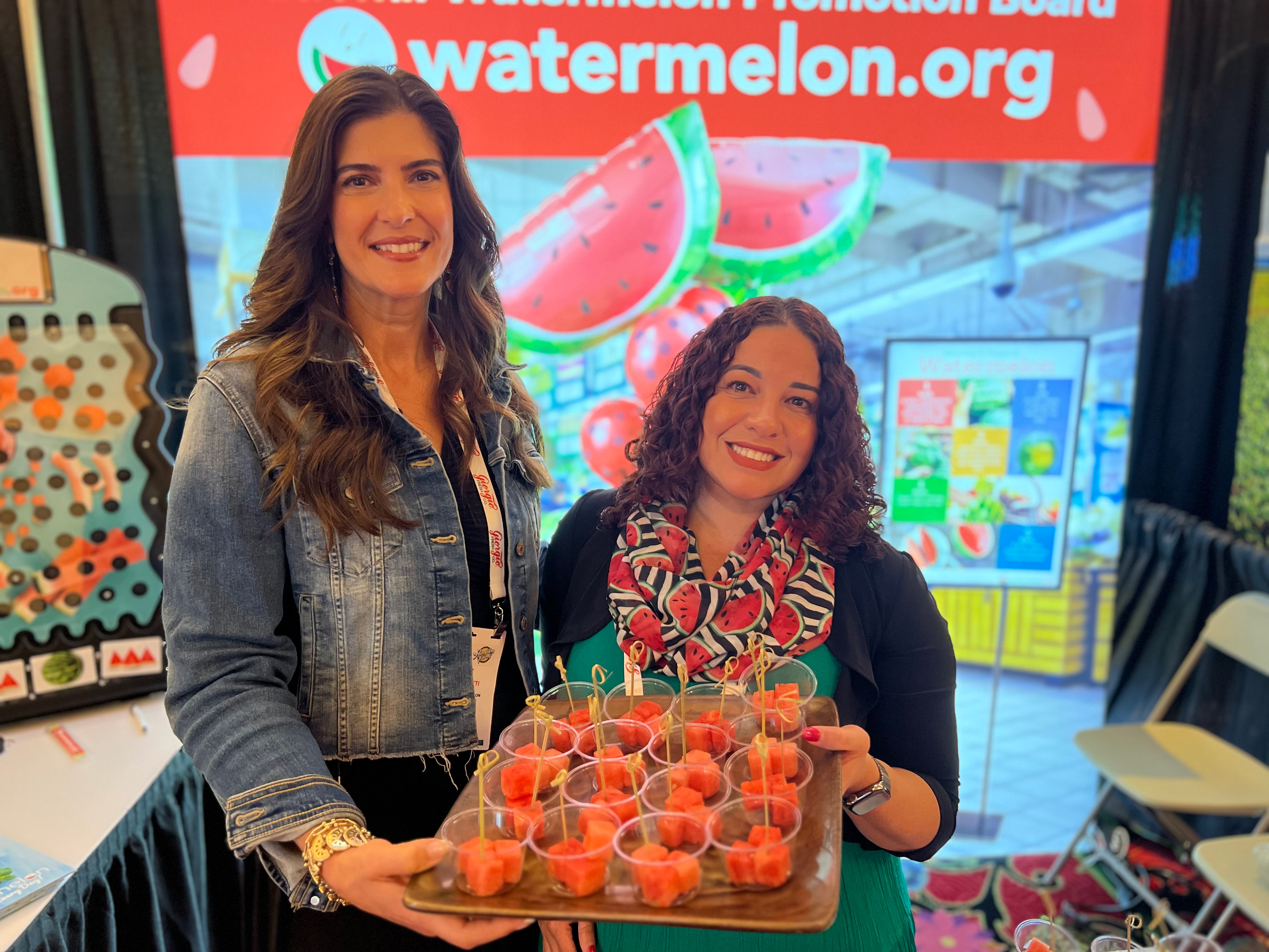 At the National Watermelon Promotion Board booth, Katie Manetti and Juliemar Rosado handed out samples of watermelon to fuel NEPC Expo attendees.