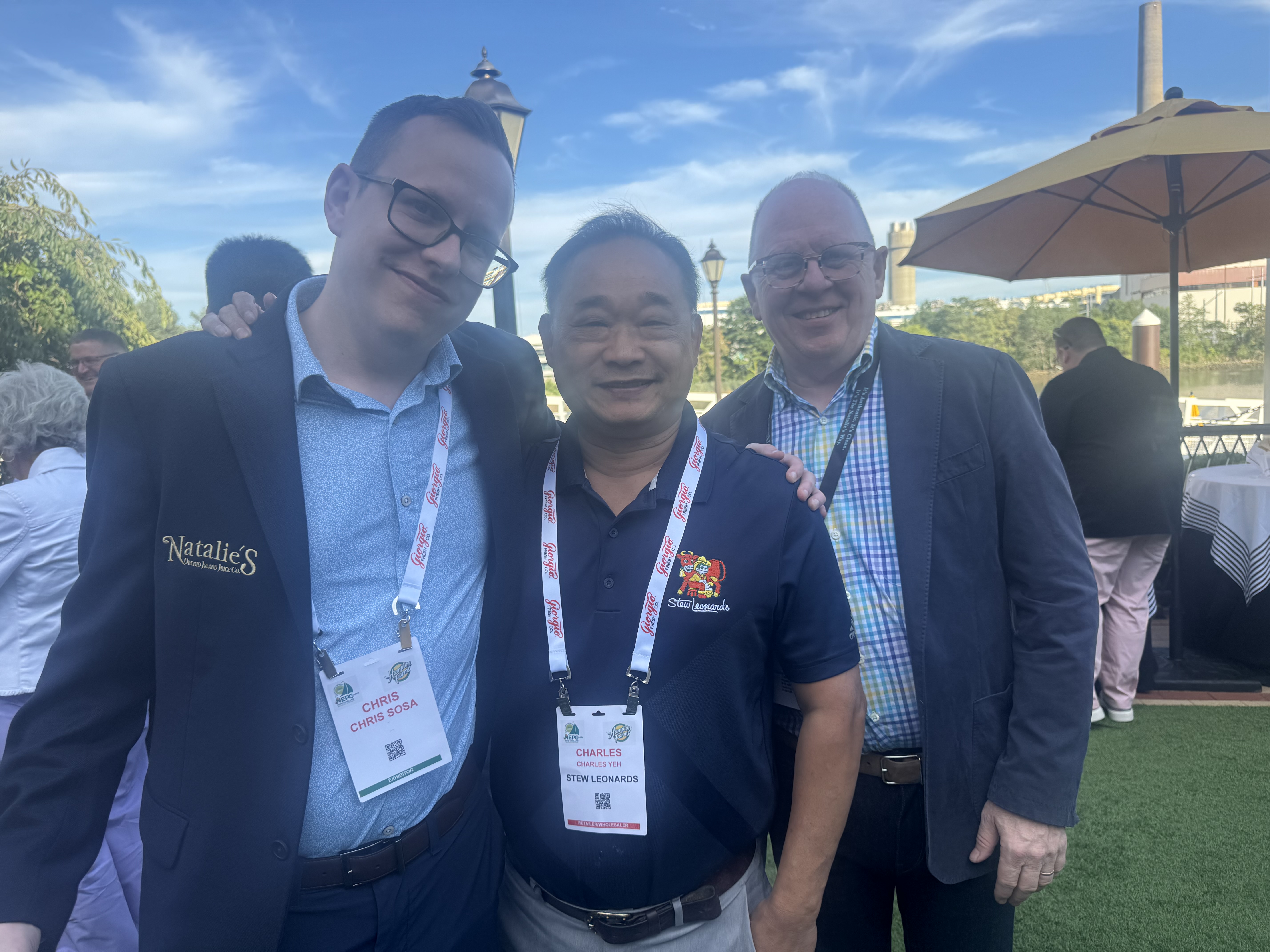 Chris Sosa of Natalie’s Orchid Island Juice with Charles Yeh of Stew Leonard’s and Michael D’Amato of Natalie’s Orchid Island Juice.