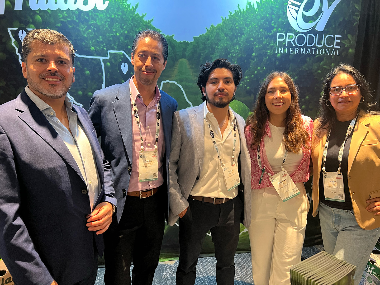 At the EV Produce International booth were Erick Vera, Daniel Arreguin, Erick Carranza, Cristina Neve and Mary Fosado.