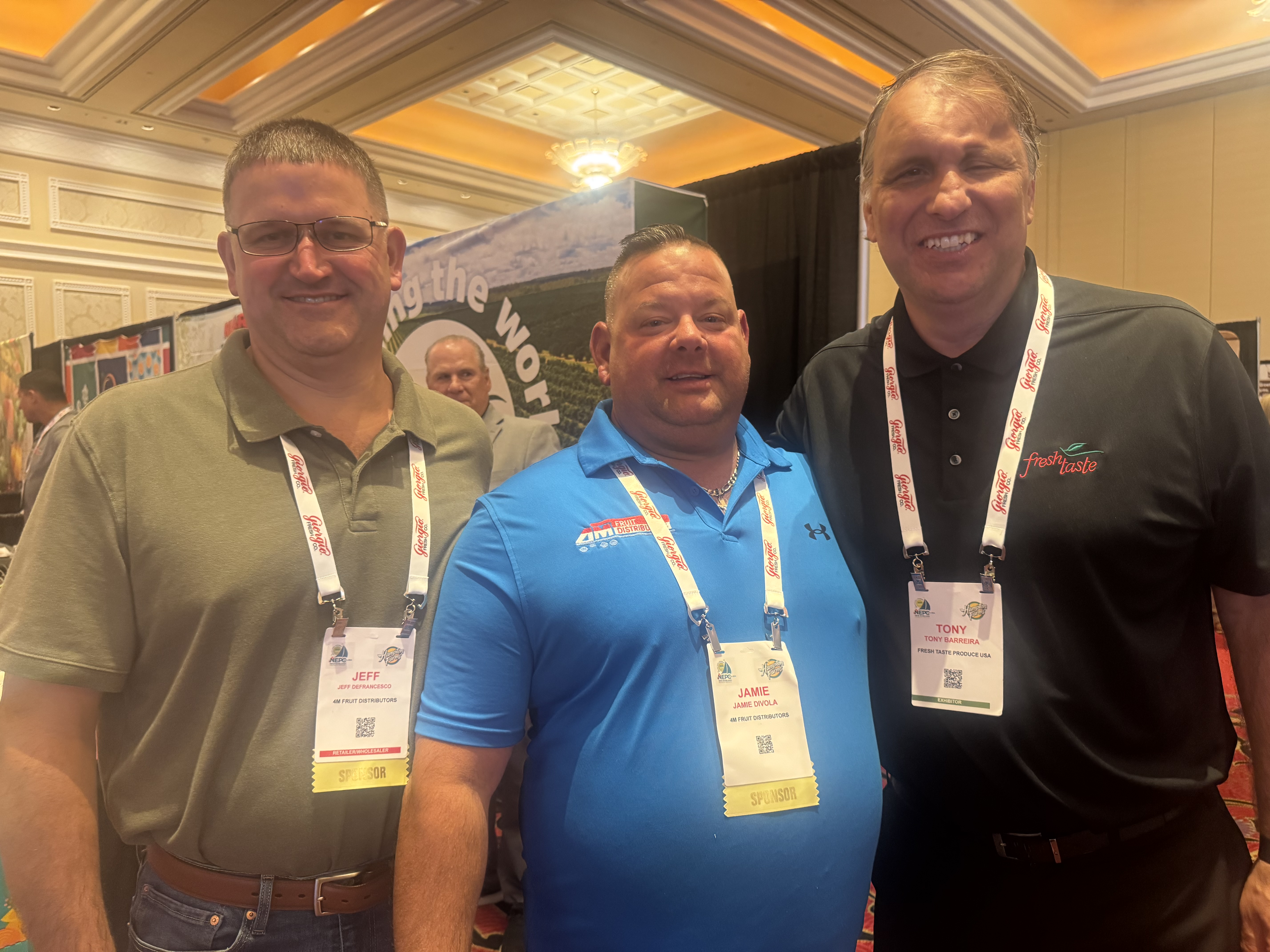 Jeff DeFrancesco and Jamie Divola of 4M Fruit Distributors with Tony Barreira of Fresh Taste Produce USA.