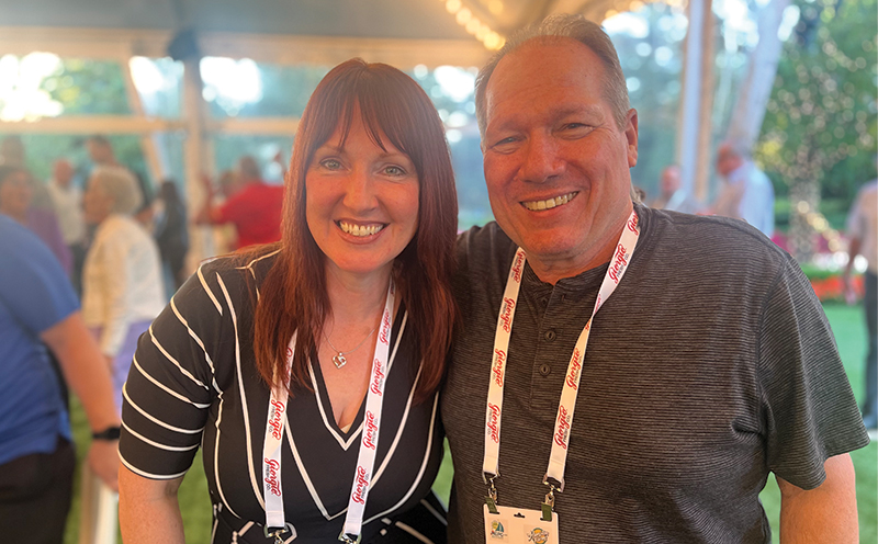 Larissa Rice of Phillips Mushroom Farms with Tom Murray, retired from Roche Bros.