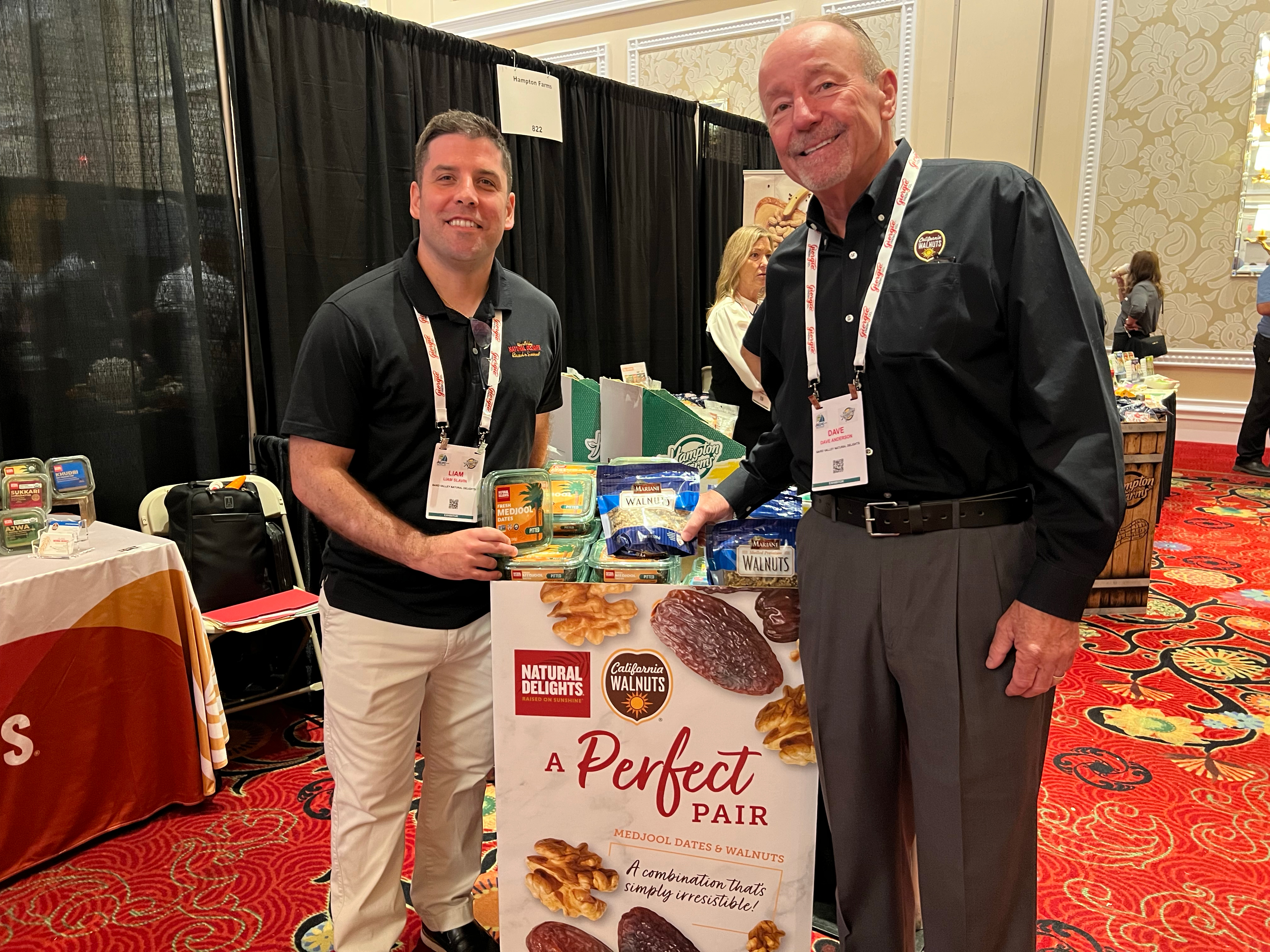 Liam Slavin of Bard Valley Dates and Dave Anderson of California Walnuts joined forces to promote ‘A Perfect Pair’ message.