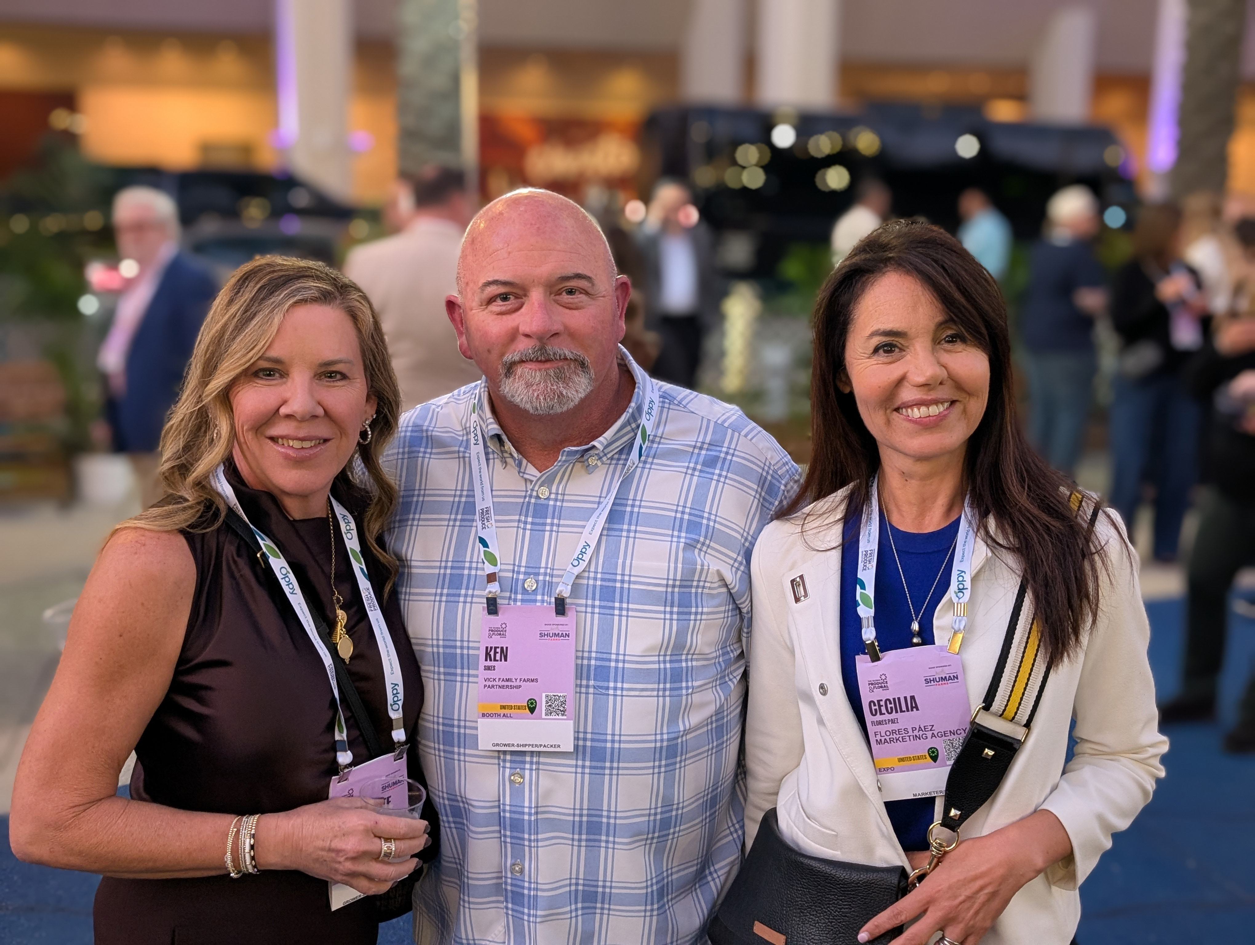 Charlotte Vick and Ken Sikes of Vick Family Farms with Cecilia Flores Paez of Flores Paez Marketing Agency.