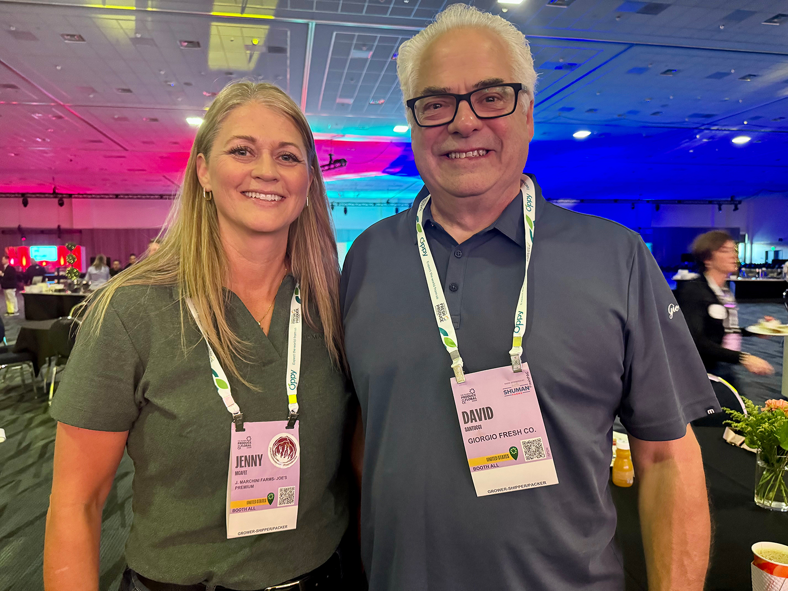 Jenny McAfee of J. Marchini Farms-Joe’s Premium with David Santucci of Giorgio Fresh Co.