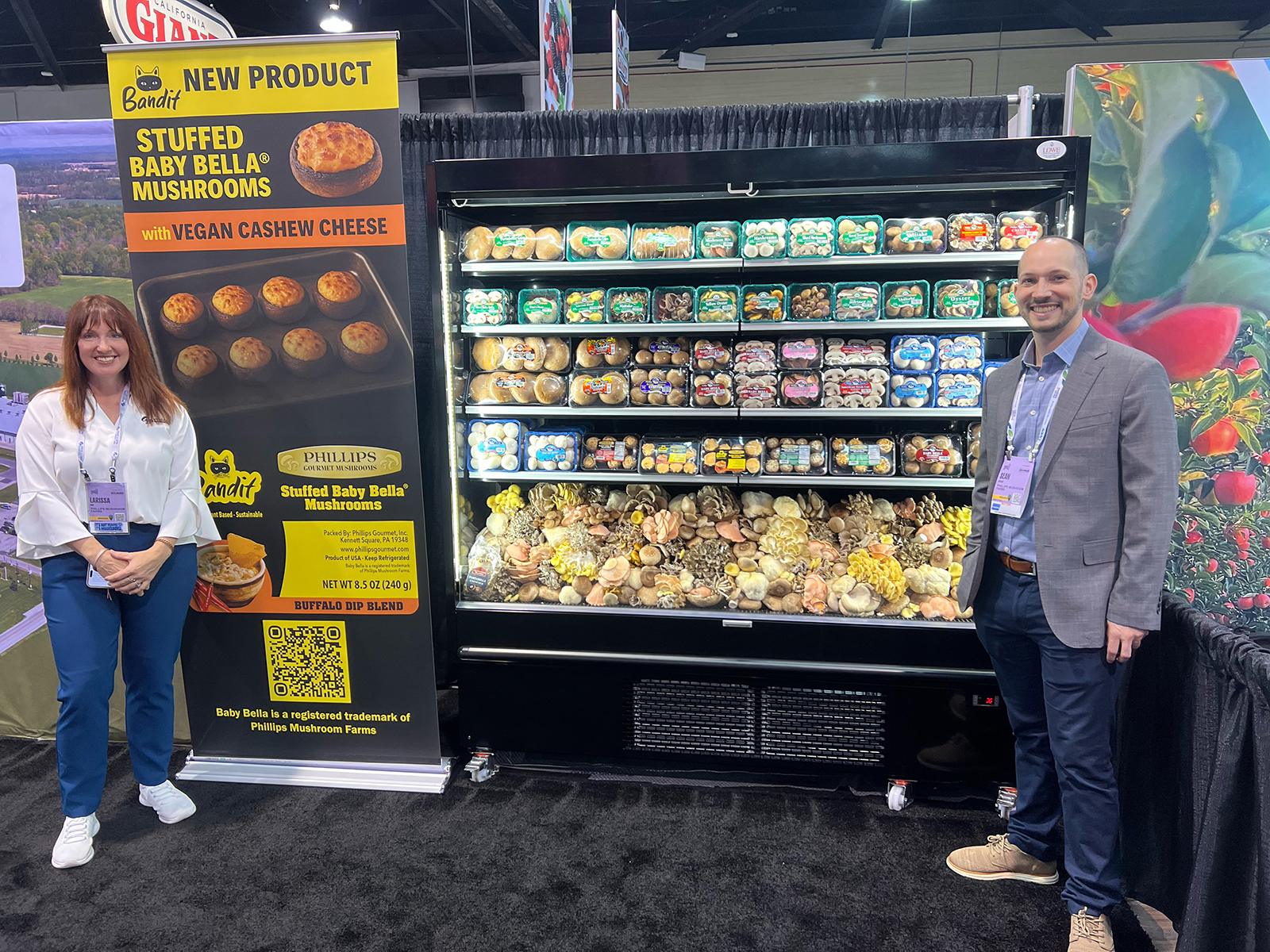 Promoting Phillips Mushroom Farms’ new vegan stuffed Baby Bellas as well as their full line of fresh mushrooms were Larissa Rice and Sean Steller.