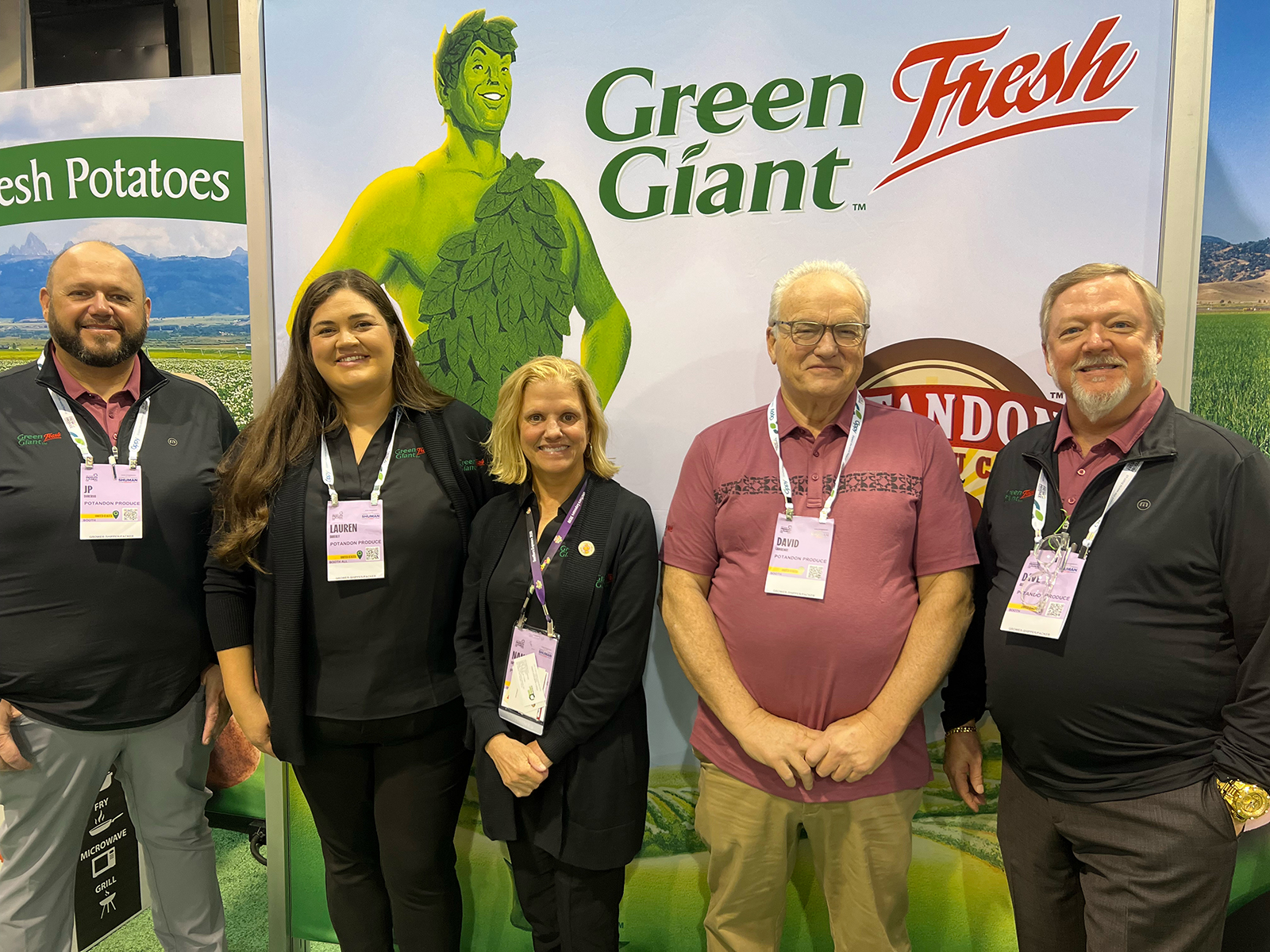 At the Potandon Produce booth under the watchful eye of the iconic Green Giant were JP Surerus, Lauren Brierly, Nancy Byner, David Lawrence and Dave Allen.