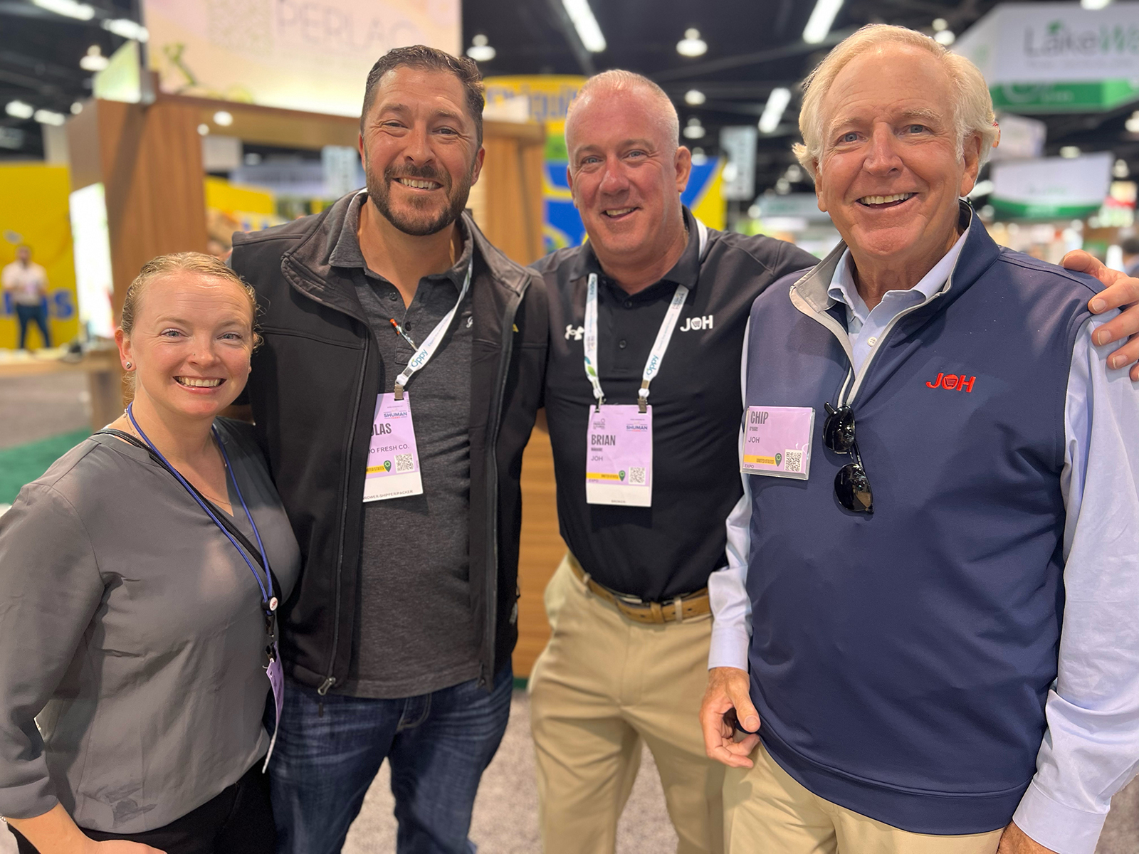 Nick Leonard (second from left) caught up with Jaxs Keenan, Brian Maguire and Chip O’Hare of JOH on the trade show floor.