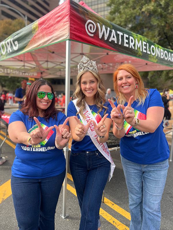 National Watermelon Queen Elanie Mason (center) flanked by NWPB's Juliemar Rosado and Stephanie Barlow.