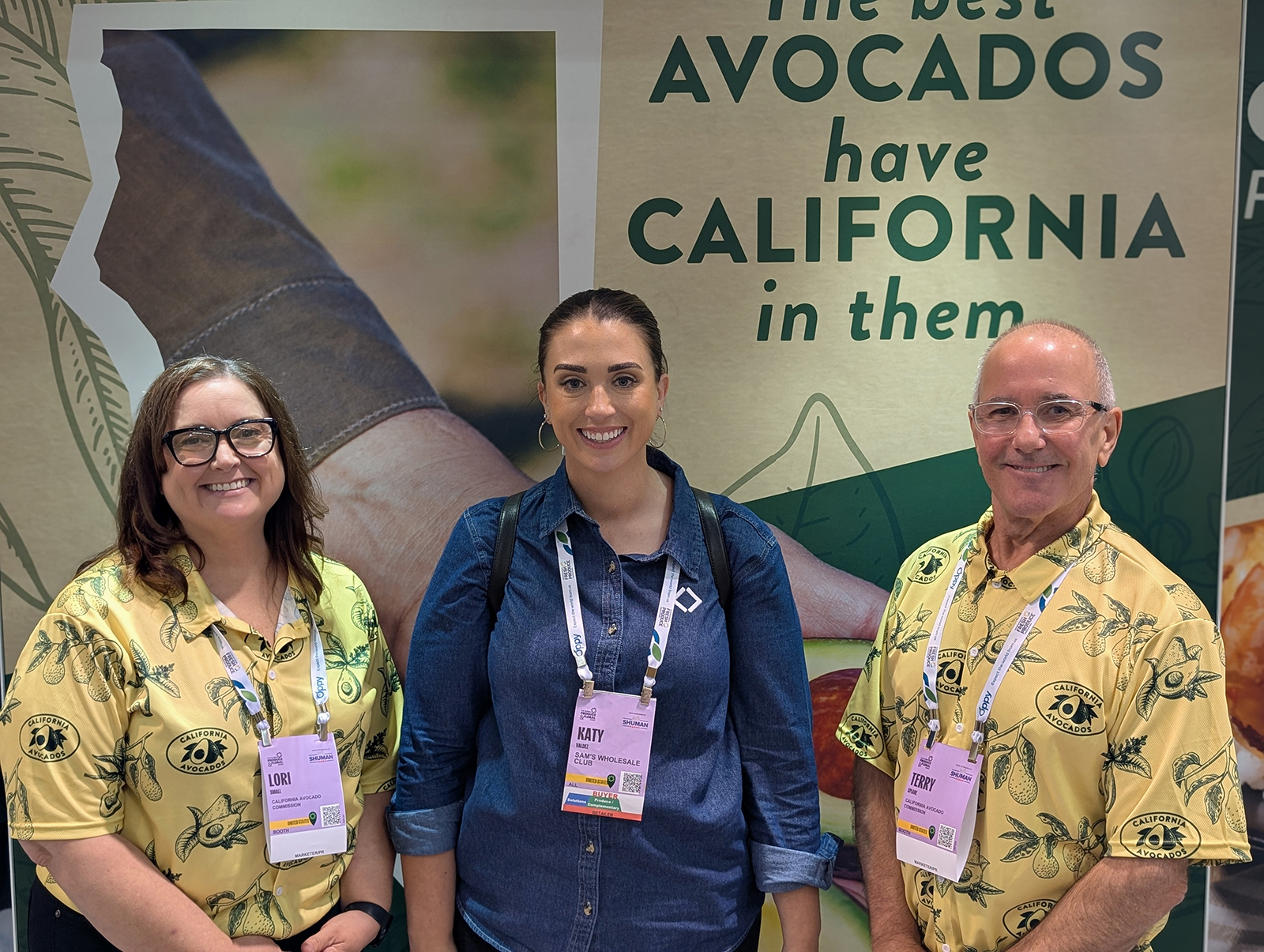 Katy Valdez of Sam’s Wholesale Club flanked by Lori Small and Terry Splane of the California Avocado Commission.