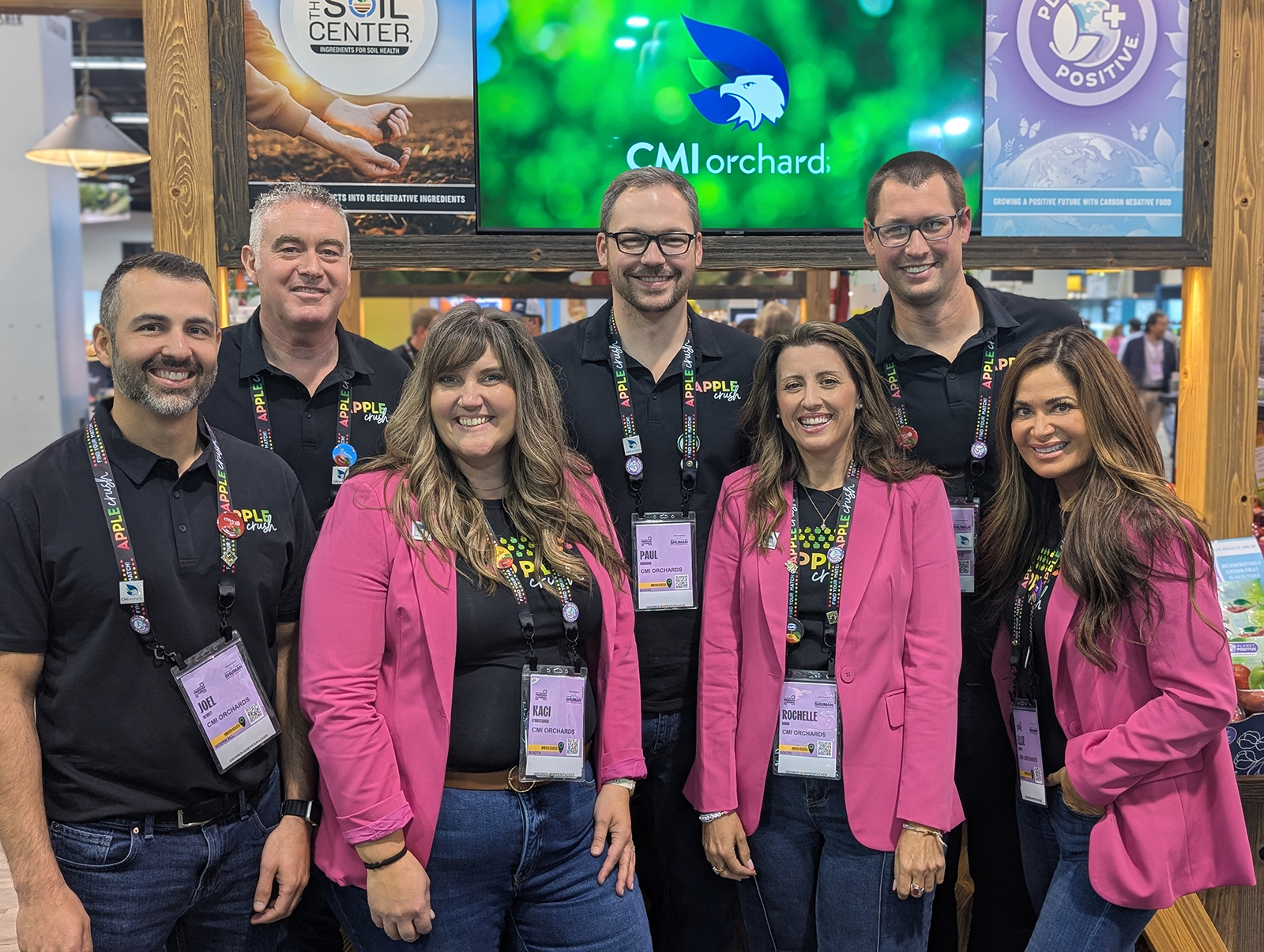 Joel Hewitt, Shawn Loudin, Kaci Komstadius, Paul Hancock, Rochelle Bohm, Max McGuire and Ellie Tucker of CMI Orchards.