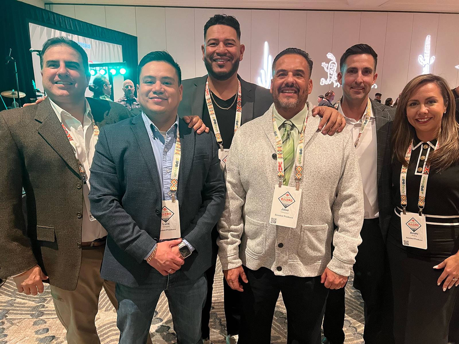 Omar Sanchez, Luis Vargas, Omar Losolla and Jose Vasquez of Seeded Produce, with Daniel and Anahi Arana.