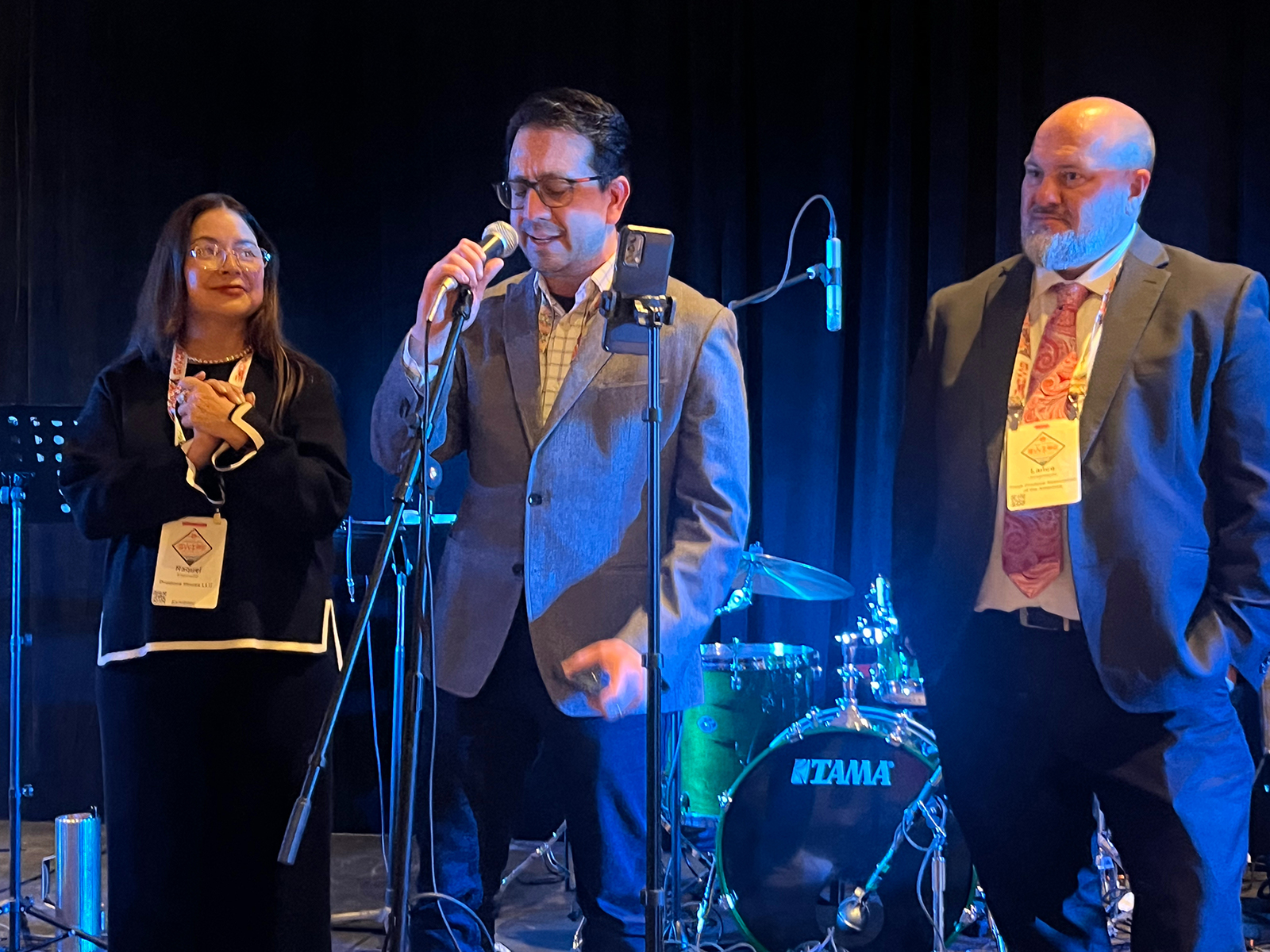 Incoming FPAA Chair Willy Martinez of Frello Fresh joined FPAA Chairwoman Raquel Espinoza and FPAA President Lance Jungmeyer on stage to thanks sponsors of the 2026 SWIPE.