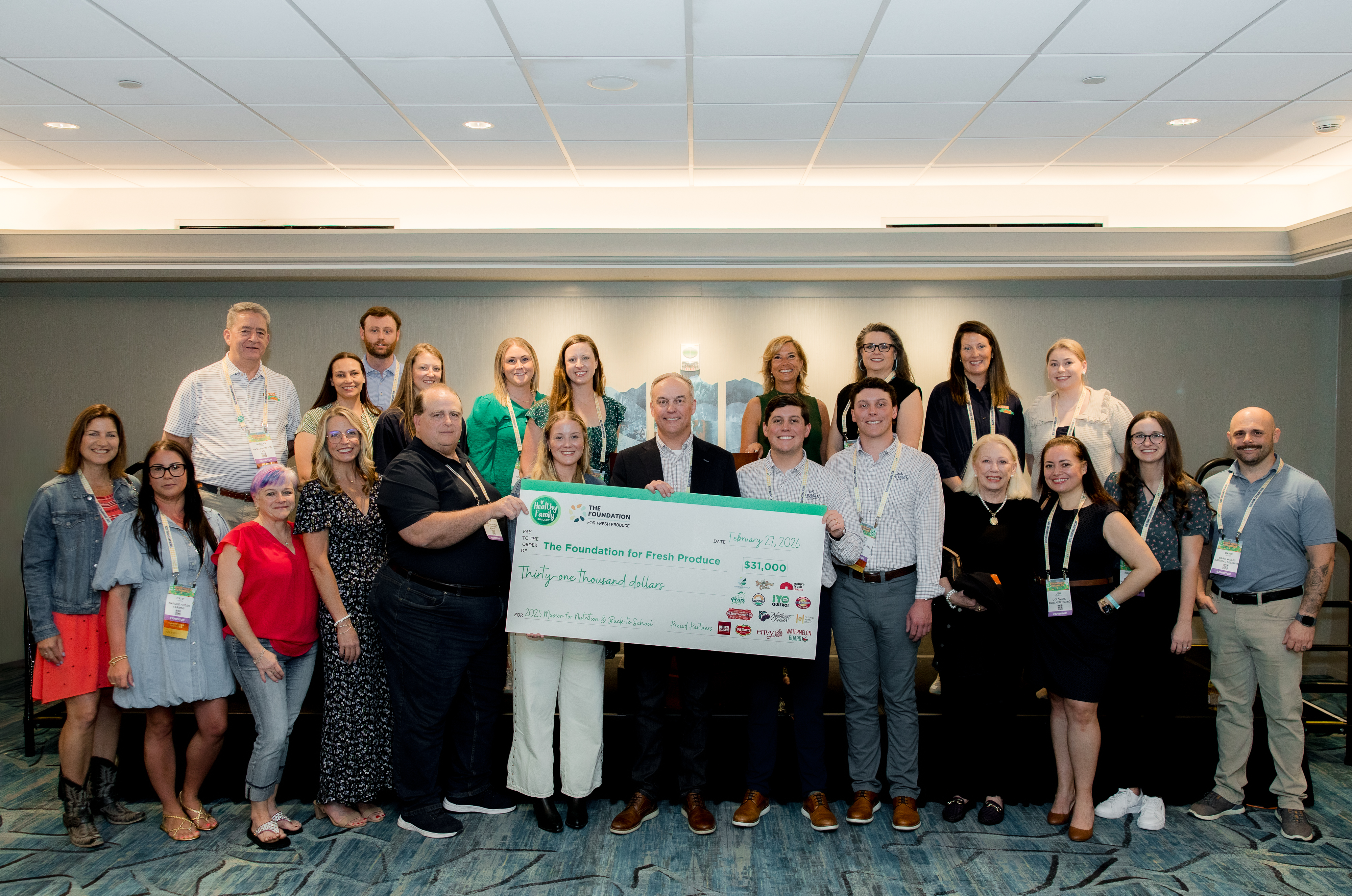 Mission for Nutrition and Back to School campaign check presentation, benefitting IFPA Foundation for Fresh Produce.
