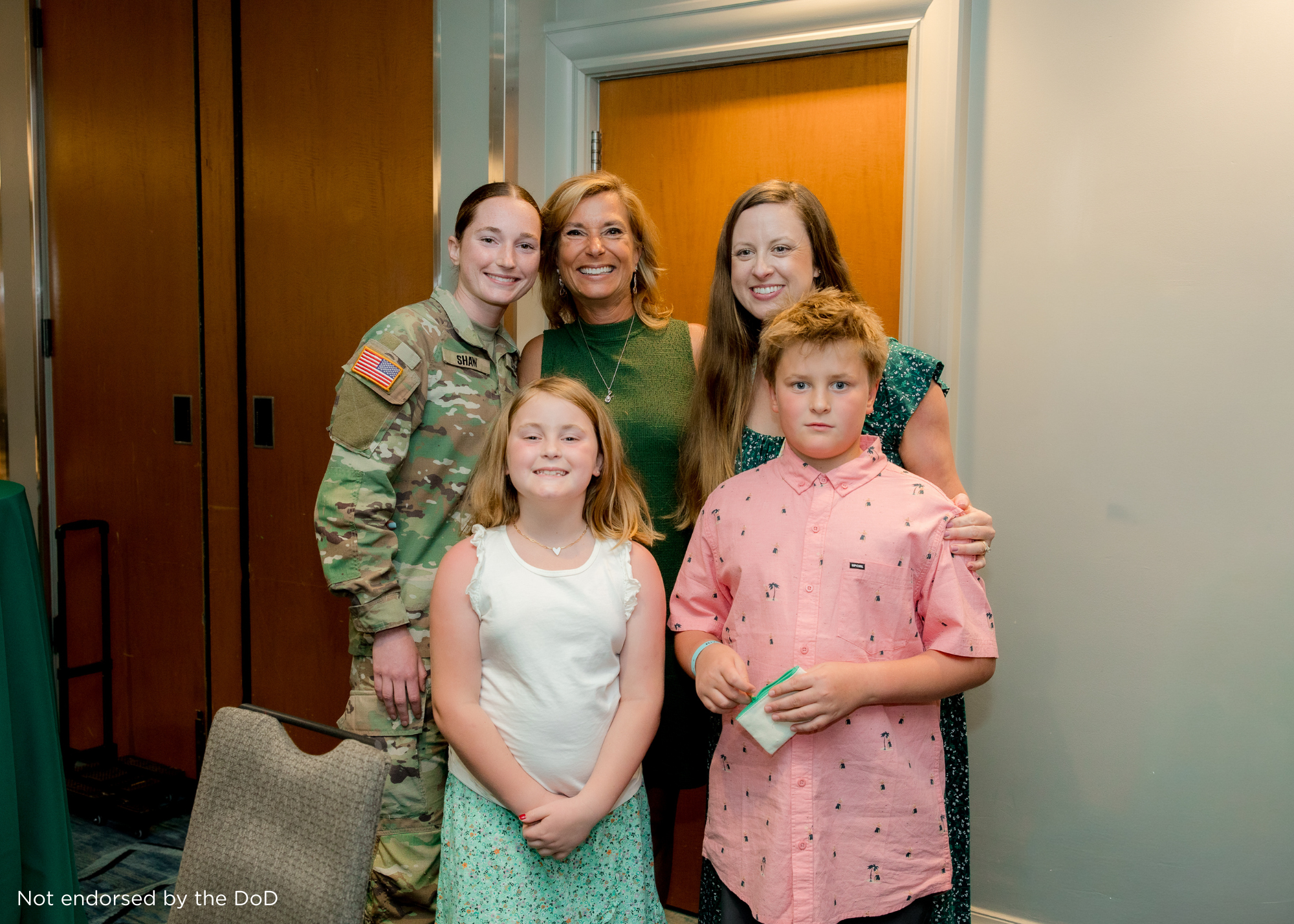 Sadie Shaw, Tracy Shaw and Aimee Smith of HFP with her children Juniper and Ezra Smith. Not endorsed by the DoD.