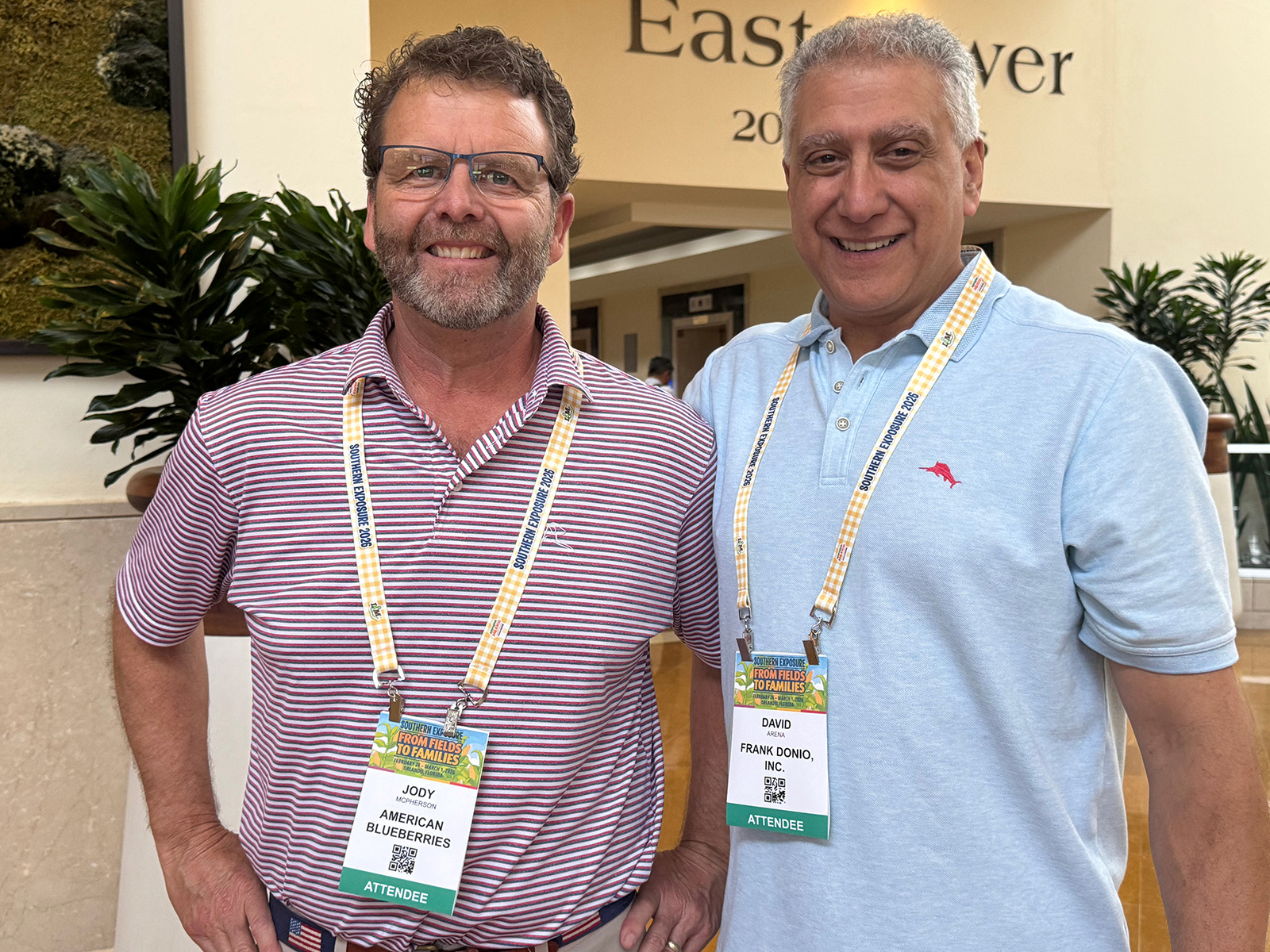 Jody McPherson of American Blueberries with David Arena of Frank Donio Inc. 