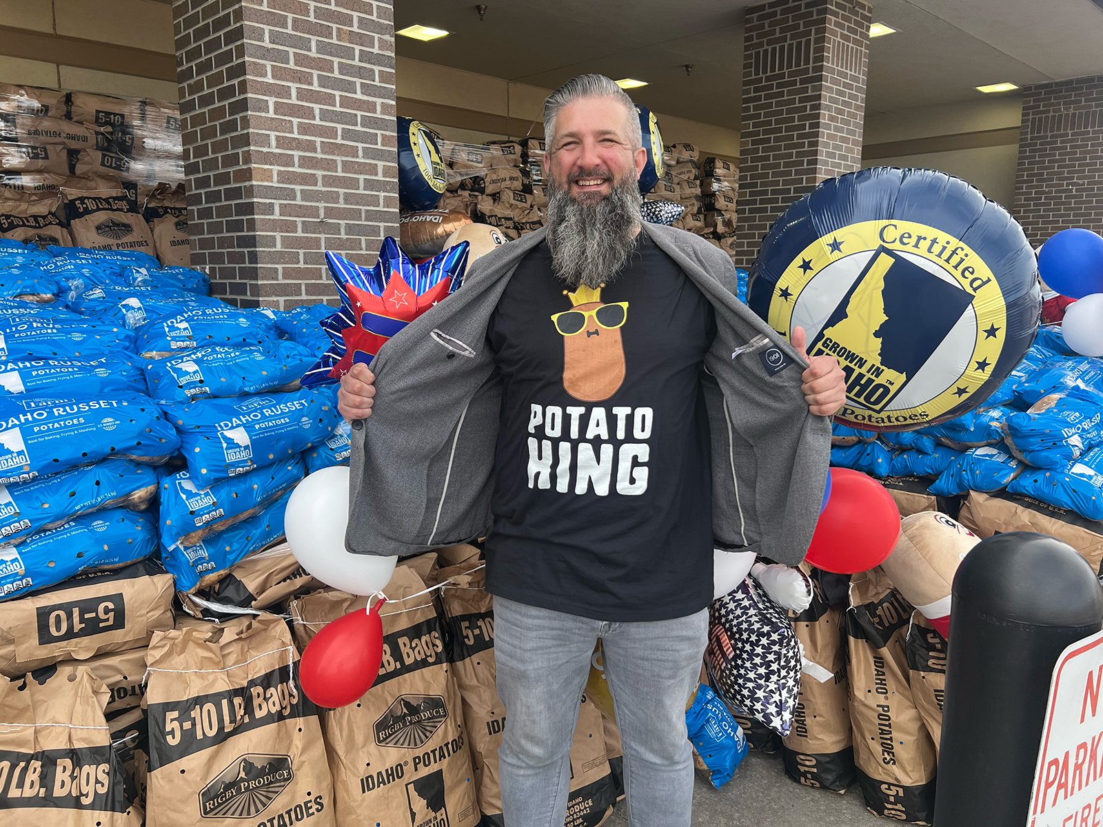 Matt Roy, who is fresh produce and floral sales manager for AWG, sports a ‘Potato King’ shirt he made especially for the event.