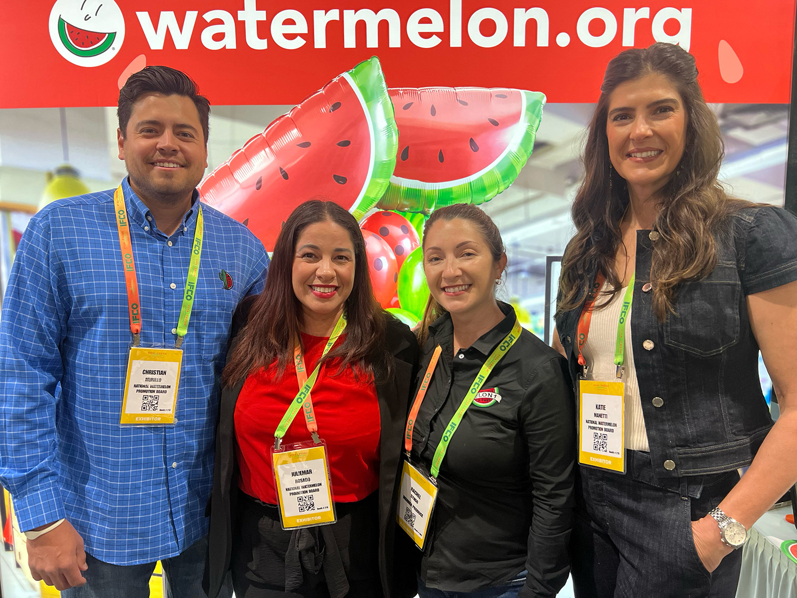At the National Watermelon Promotion Board booth were Christian Murillo of Cactus Melon Distributors, Juliemar Rosado of the NWPB, Rachel Syngo of Melon 1 and Katie Manetti of NWPB.