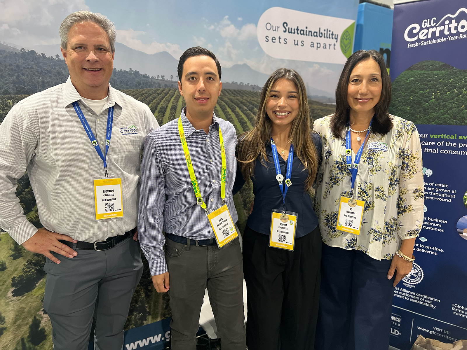 At the GLC Cerritos booth, Giovanni Cavaletto, Saul Medina Tejada, Sophia Koorndyk and JC Cavaletto promoted their Mexican avocado program, which emphasizes sustainability.