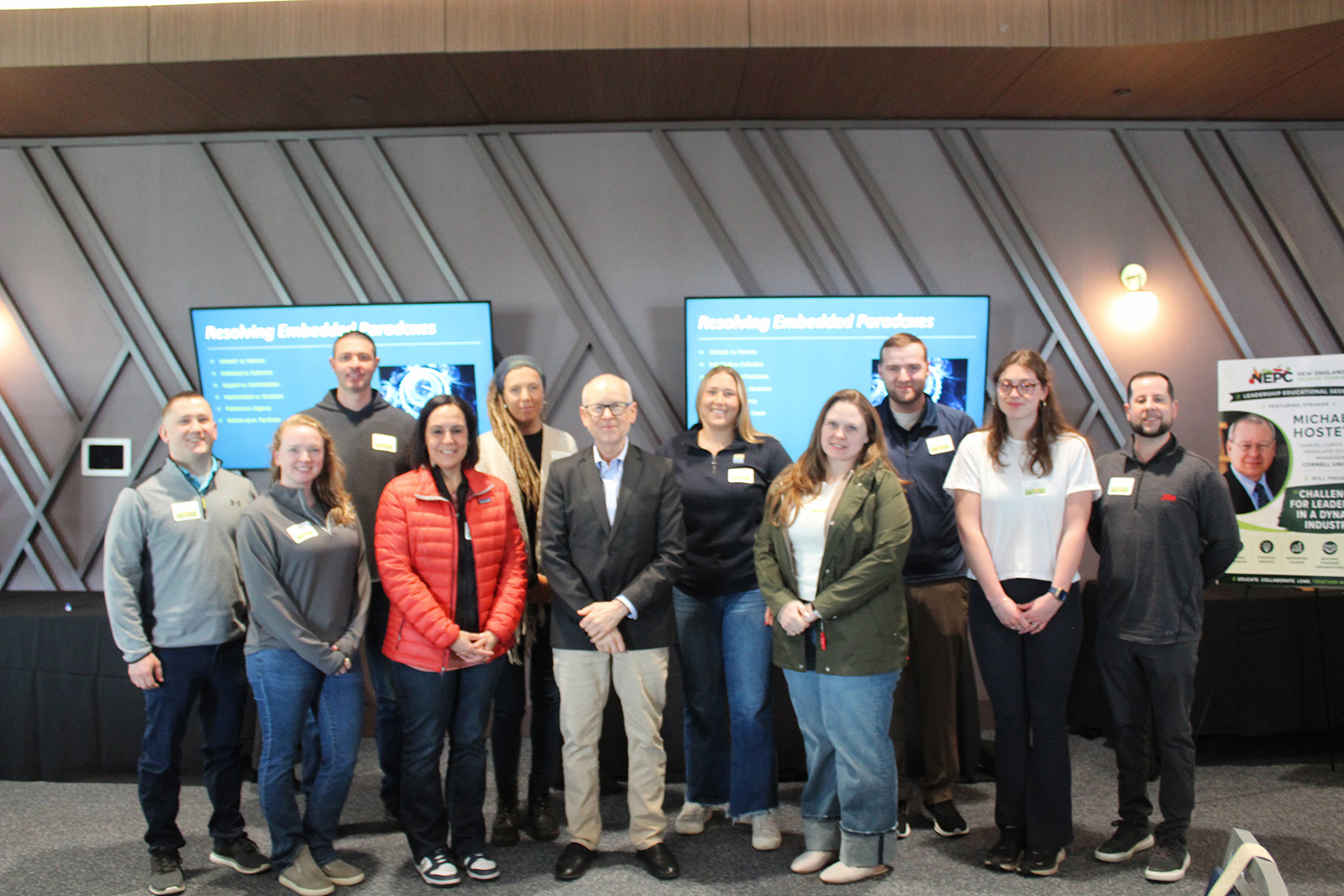 Top row: Ryan Vigneault of Shaw’s, Jacquelyn Keenan of JOH, Jodie Reardon of Albertson’s, Michael J. Hostetler of Cornell University, Erica Braciska of Albertson’s, Gabby Palmisano of Barnwood Valley Farms, Trevor Bumpus of JOH; Back Row: Anthony Savino of Hannaford, Sarah Forand of Oxen Hill Farm, Kaitlyn Anderson of Hapco and Spencer Simmons of Fresh Express.