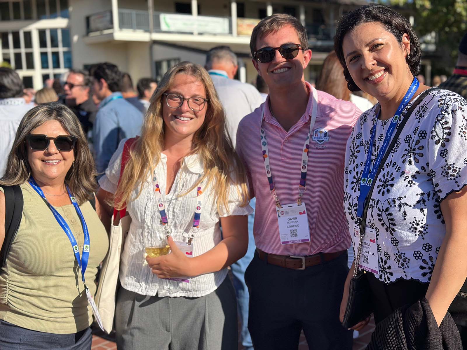 Dianna Rodriguez and Danielle Castellon of Fair Trade flank Katie Lipman and Gavin McKenna of Confido.
