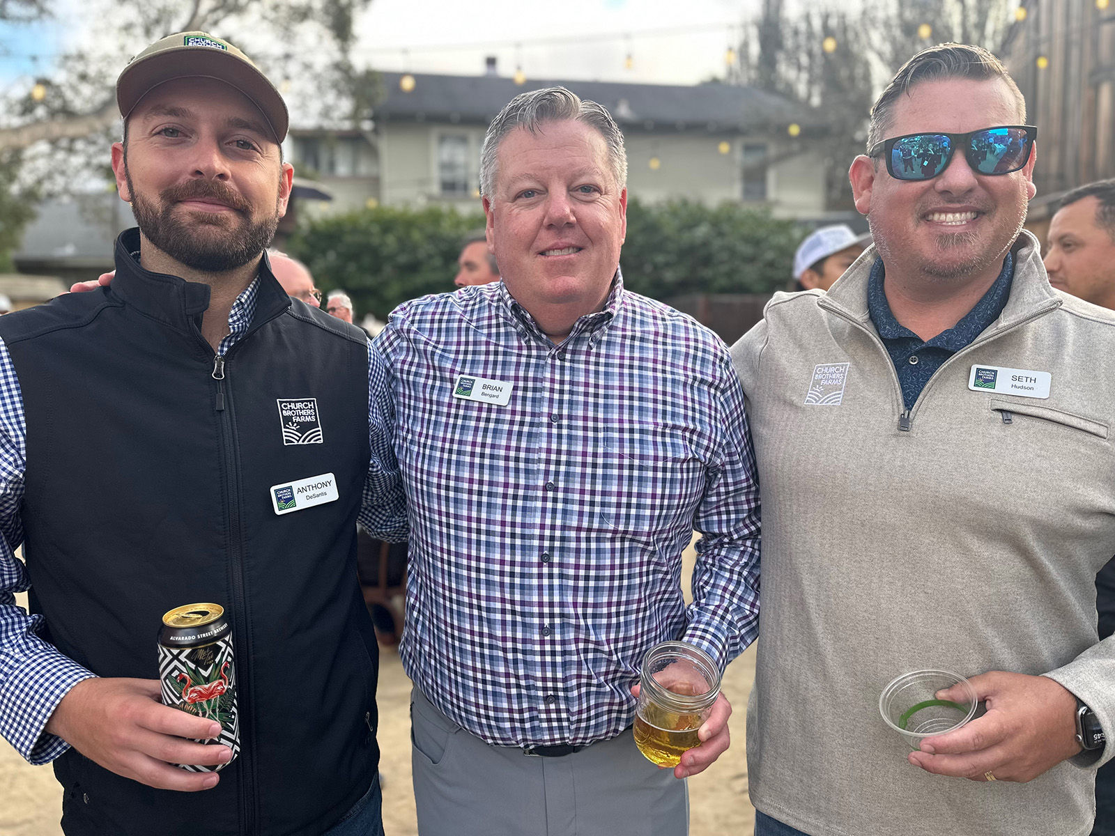 Anthony DeSantis, Brian Bengard and Seth Hudson of Church Bros. Farms at the Church Bros. Ranch Party.