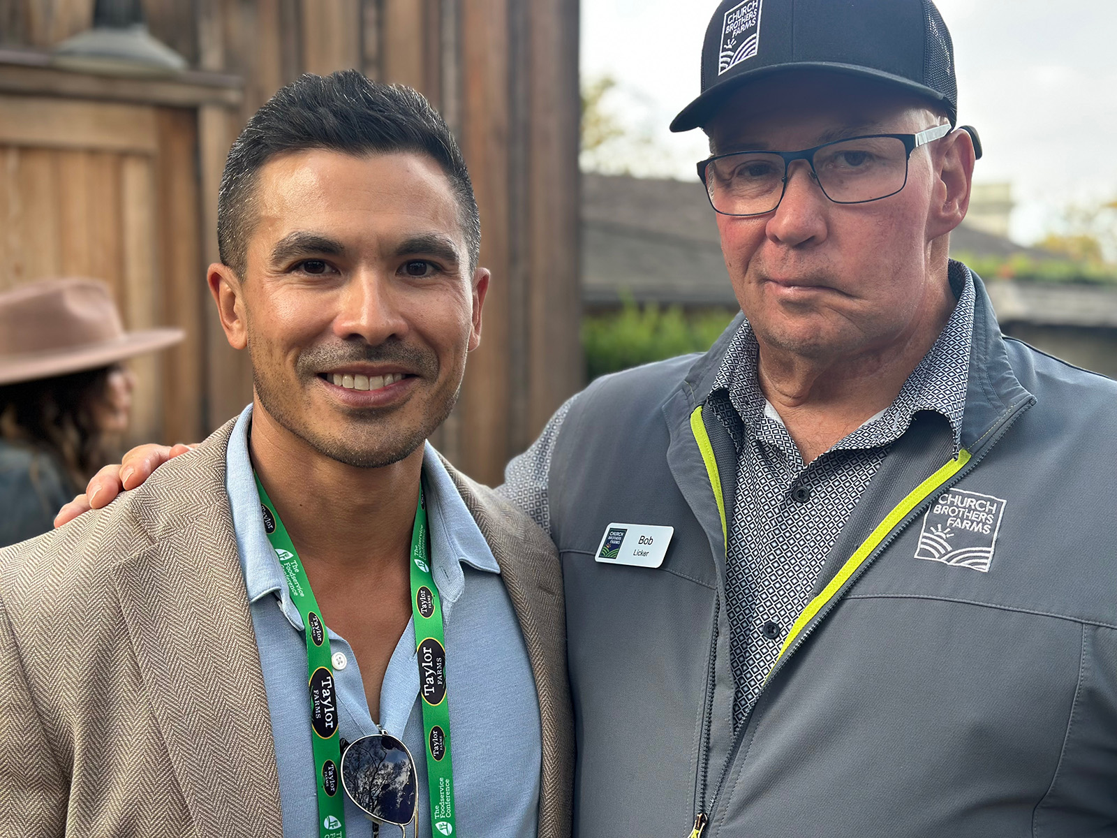 Mark Sato of Fortune Growers and Bob Licker of Church Bros. at the Church Bros. Ranch Party.