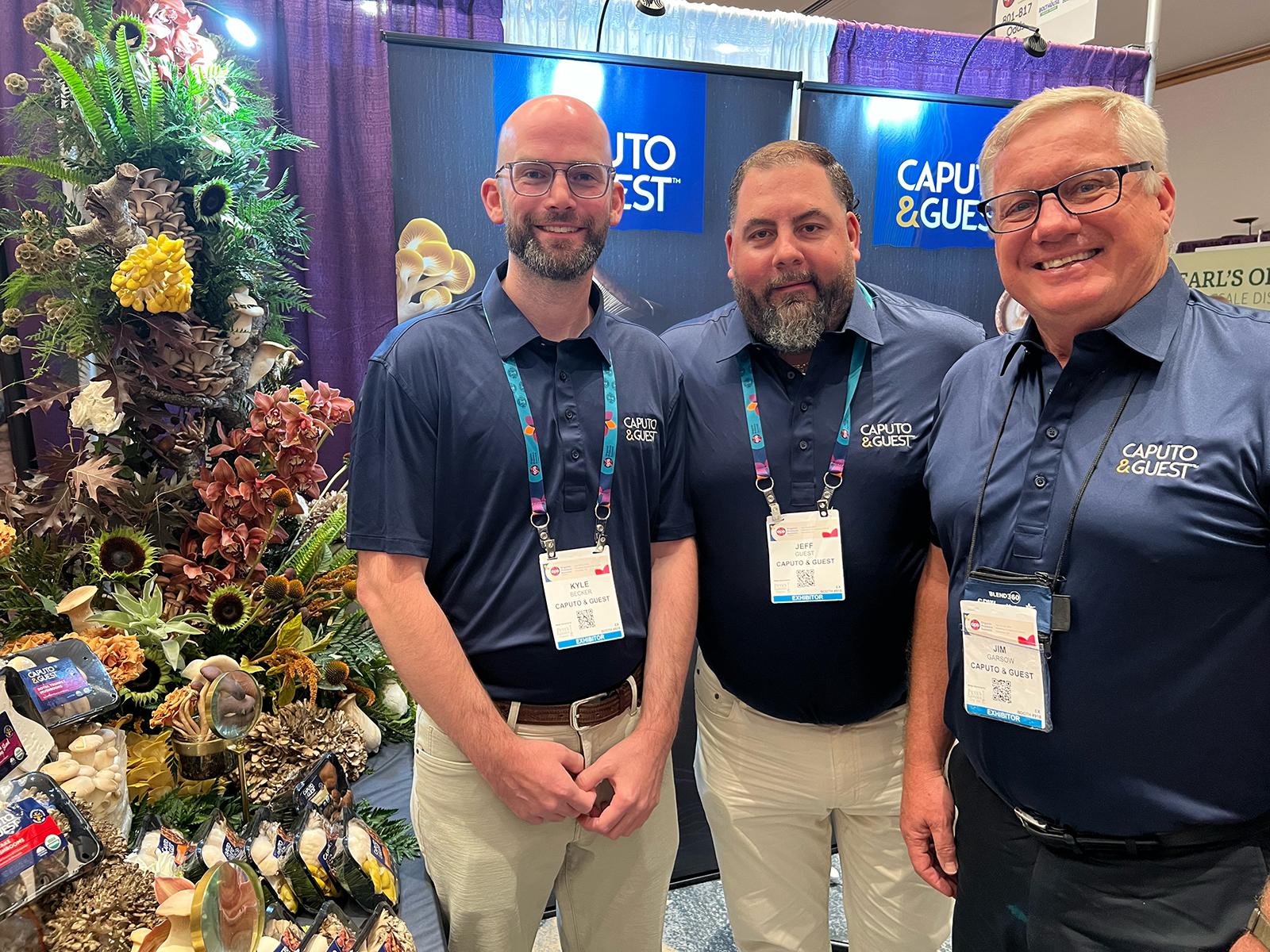 Kyle Becker, Jeff Guest and Jim Garsow of Caputo & Guest featured an innovative mushroom display at their booth during OPS.