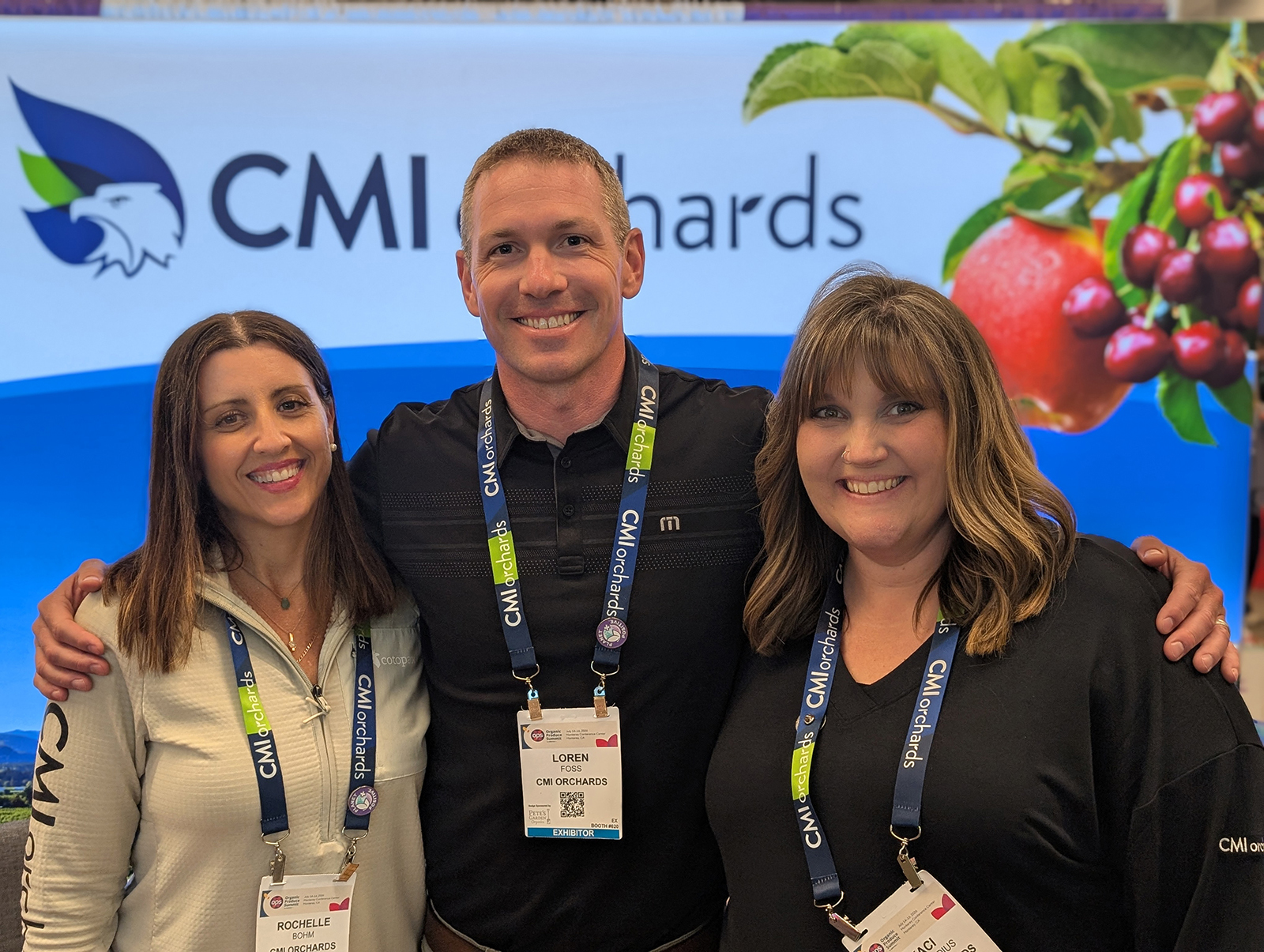 Rochelle Bohm, Loren Foss and Kaci Komstadius of CMI Orchards.