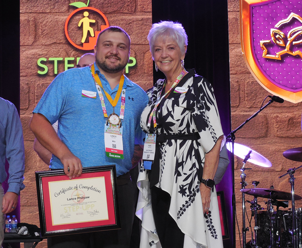 Lance Philyaw of MDI, who received the STEP-UPP Retail Programâs Faye Westfall Award, with SEPCâs Faye Westfall.
