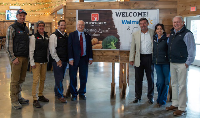Zach Smith and Emily Smith of Smithâs Farms, Curtis Picard of the Maine Retail Association, John Butera, Maine state director of the USDA, Christopher Buchanan of Walmart, and Tara Smith and Lance Smith of Smithâs Farm.